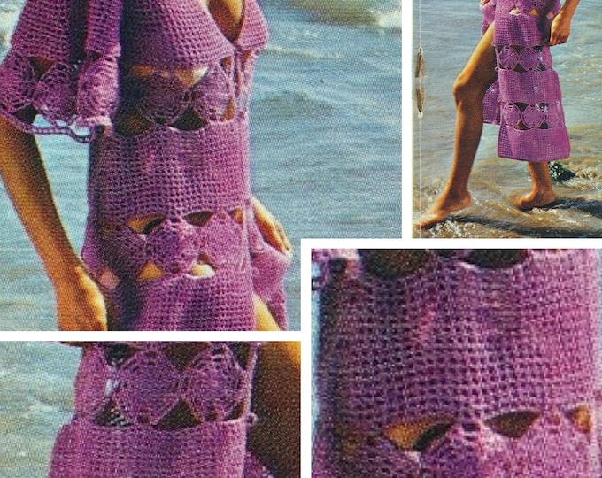 Vintage.Chic crochet beach dress model, for women.Pattern with French tutorials PDF format