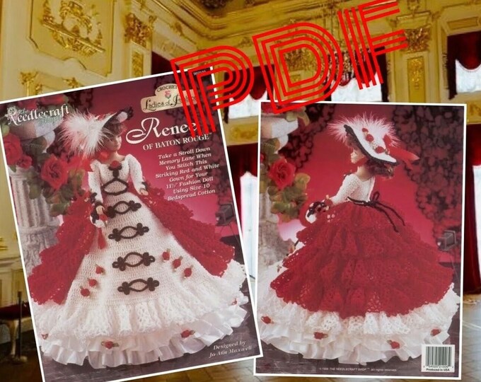 Vintage format PDF.Modèles robe et accessoire pour Barbie au crochet ,patterns avec  tutoriels anglais
