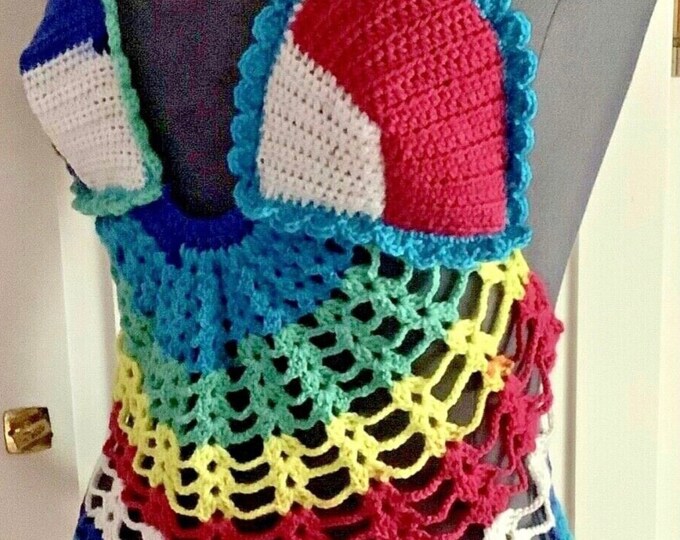 Chic top - multicolored handmade crochet bustier, fine acrylic, for women, girls Size 36-40