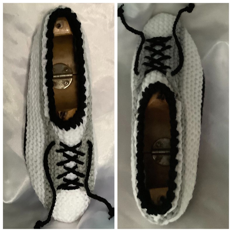 Chic chaussons baskets en tricot ,laine /acrylique. Modèle unique. Chaussons baskets dintérieur pour femme,homme.Grande taille 41-43 image 5