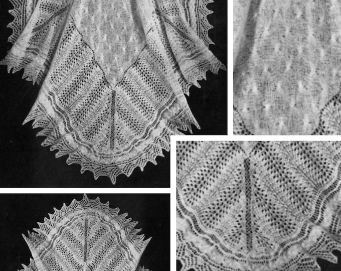 Vintage. Shetland (Orenburg) style shawl model in knitting for women. Pattern with English tutorial PDF format