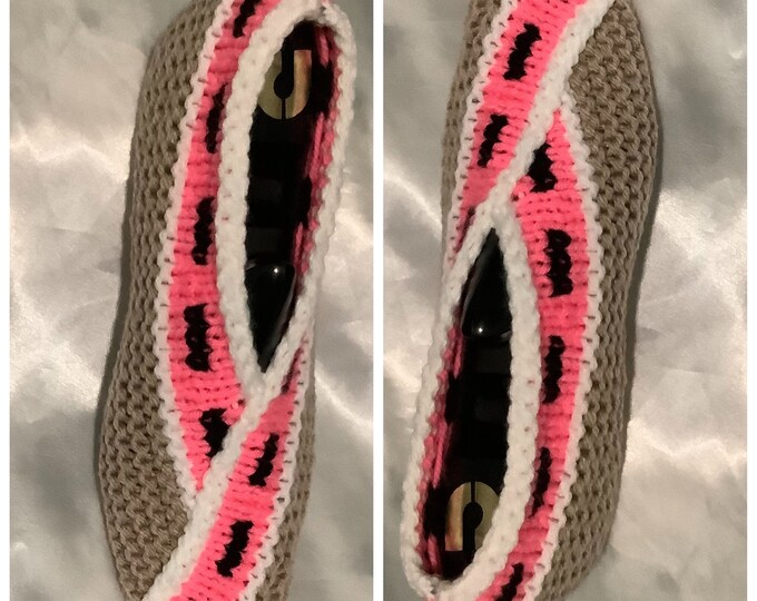 Unique model.Chic indoor slippers, multicolored fantasy, handmade in knit, wool/acrylic yarn