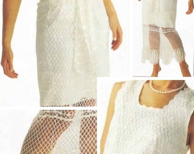 Vintage.Modèle chic robe pour mariage coton blanc au crochet,pour femme.Patron avec tutoriels français format Pdf