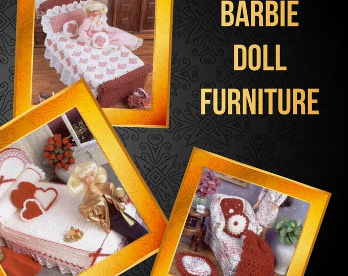 PDF Vintage, Pdf format.3 Chic crochet furniture patterns for Barbie doll Patterns with English tutorials PDF format