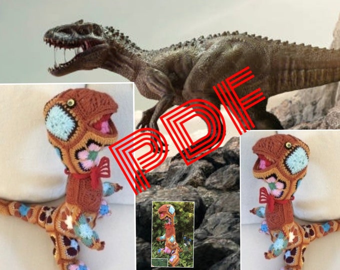 Modèle peluche Dinosaure multicolore au crochet ( style fleur africaine).Schemas et diagrammes internationaux,master classe en photos , PDF