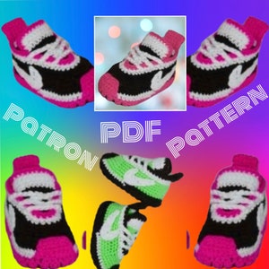 Nike sneaker crochet pattern for baby.Pattern, pattern with French and English tutorials PDF format