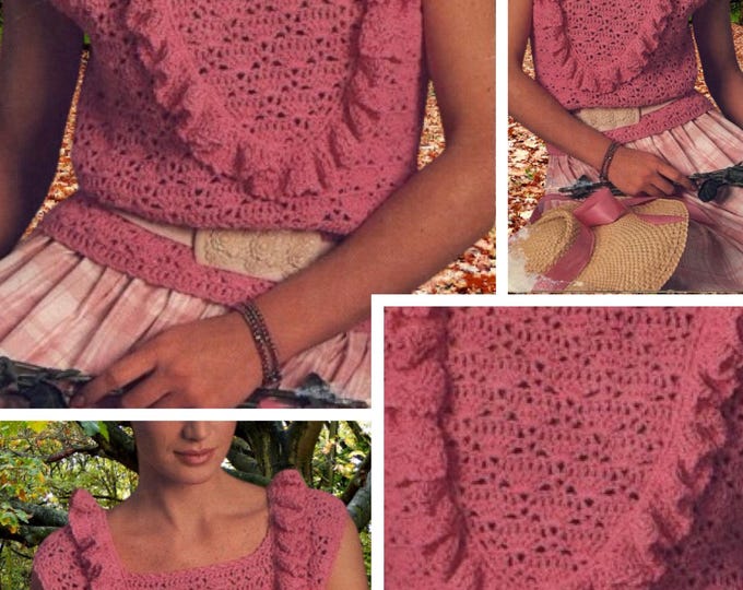 Vintage. Chic crochet lace tank top model for women. Pattern with English tutorial in Pdf format