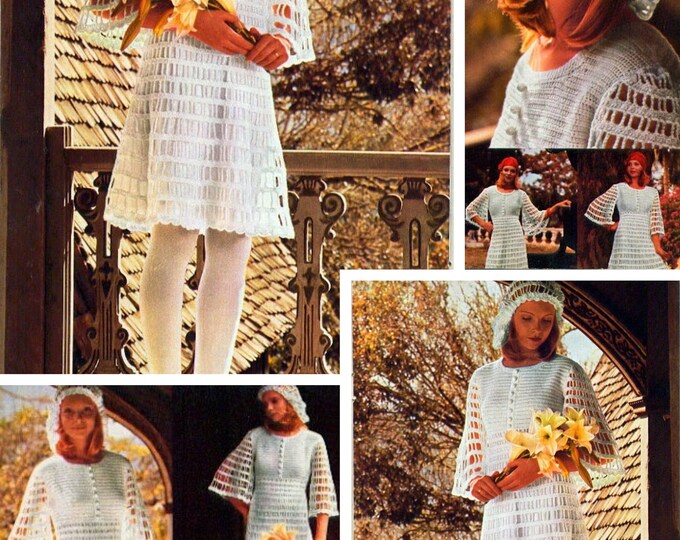 Chic wedding dress model, crochet lace. Pattern with tutorials in French PDF format
