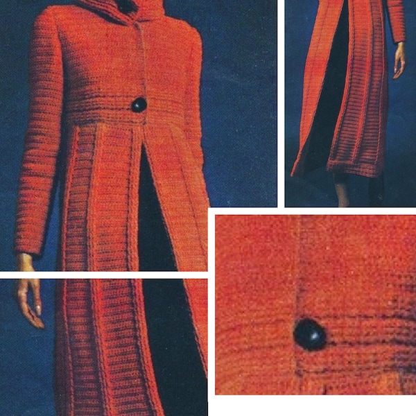 Vintage.Crochet coat, cardigan model, for women.Pattern with French tutorials PDF format