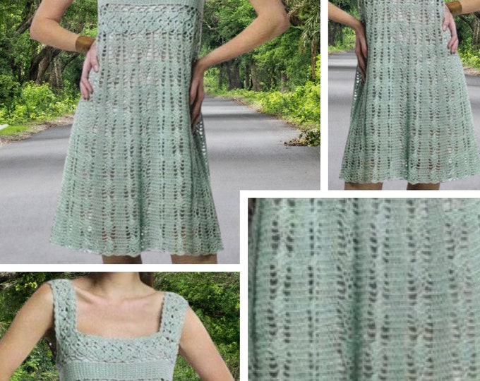 Crochet lace dress pattern International diagrams and diagrams with explanation in technical design in PDF format