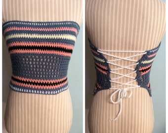 Chic top - multicolored handmade crochet bustier, acrylic, for women, girls