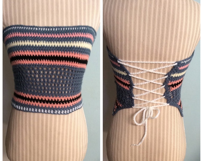 Chic top - multicolored handmade crochet bustier, acrylic, for women, girls