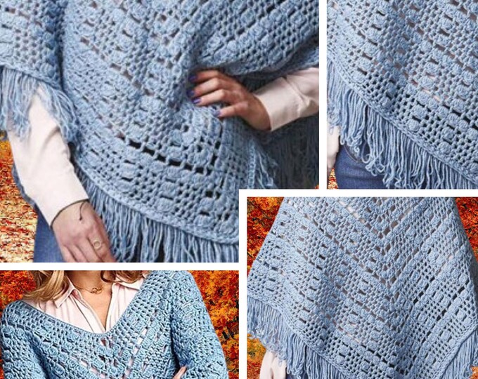 Crochet lace poncho pattern, for women. Pattern with English tutorial PDF format