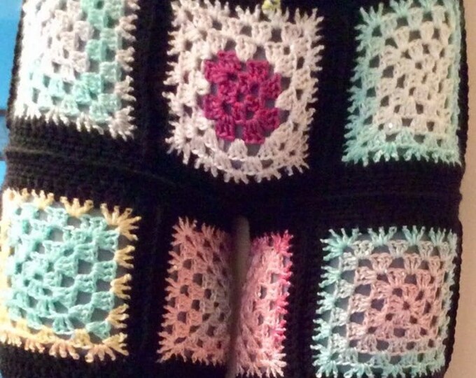 Unique model. Chic shorts, multi-colored fantasy with granny square, boho, hippie style, acrylic / silk yarn. Ideal for a gift
