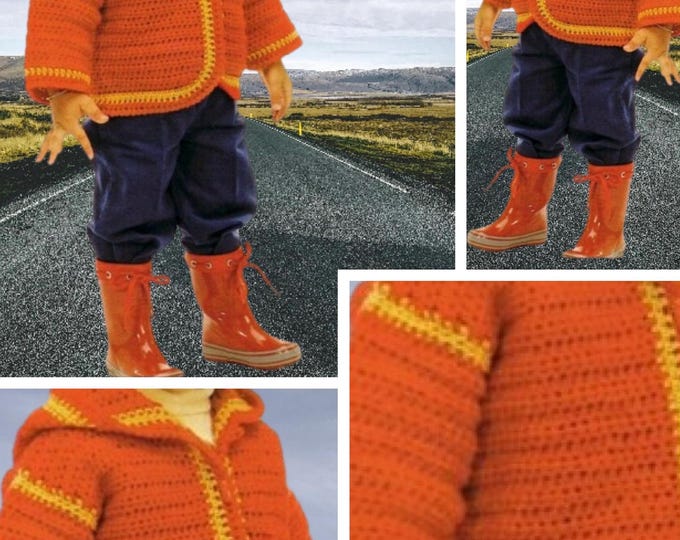 Vintage. Crochet pattern for children's hooded cardigan coat. Pattern with English tutorials in PDF format.