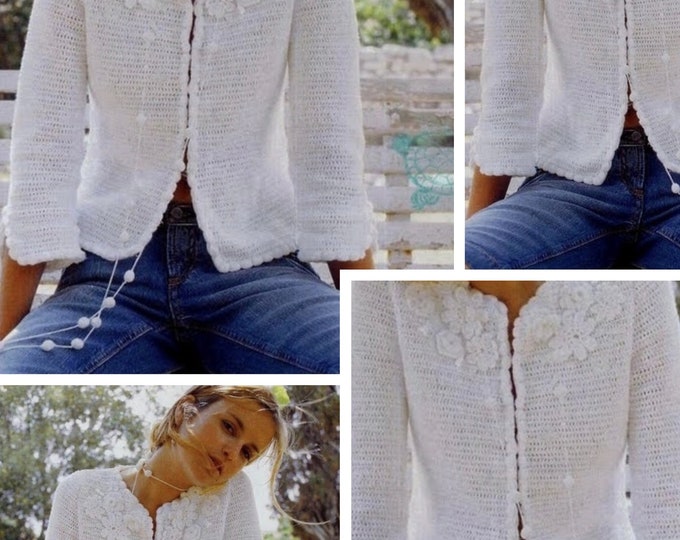 Vintage.White cotton crochet vest pattern.Pattern with tutorials in French PDF format
