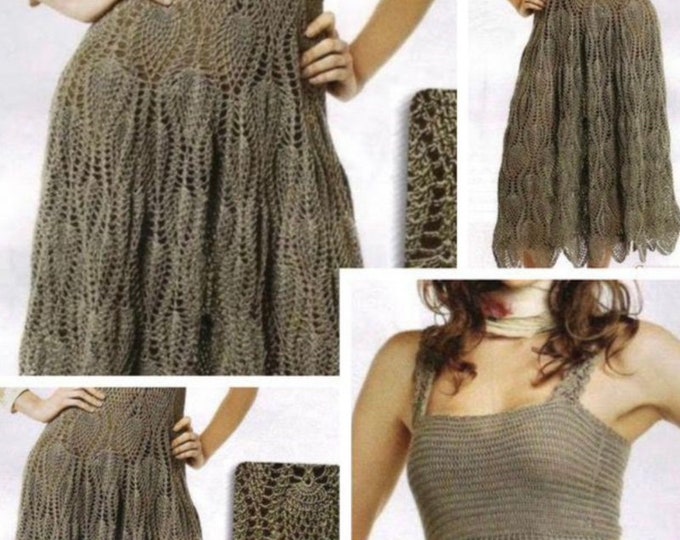 Crochet lace dress pattern. Schemes, international diagrams, tutorials with written explanation in French. PDF format