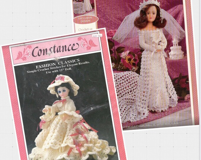 PDF Vintage magazine PDF format. Wedding dress models for princess doll, crochet, patterns with English tutorials