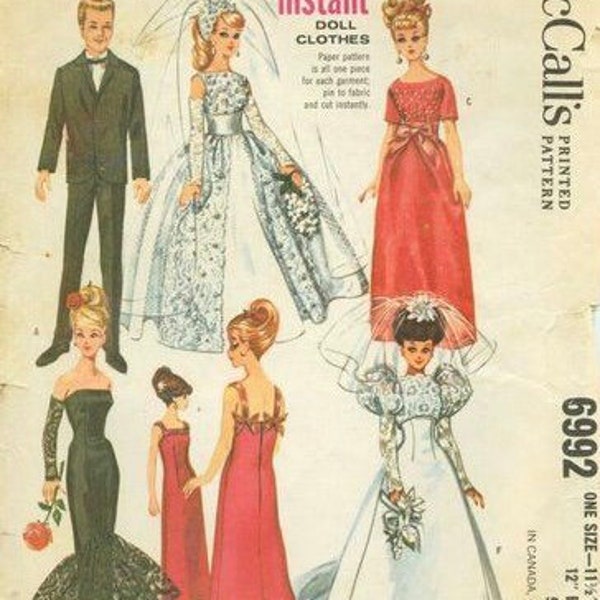 Vintage.Magazine MCCalls Craft PDF format.Chic sewing clothing model for Barbie doll.Patterns,English tutorials PDF format