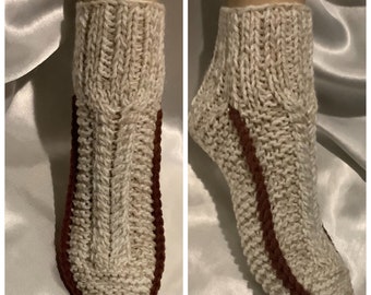 Chic large fancy socks, handmade knit, artisanal goat wool and acrylic yarn for women, one size 36-39