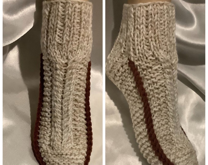 Chic large fancy socks, handmade knit, artisanal goat wool and acrylic yarn for women, one size 36-39