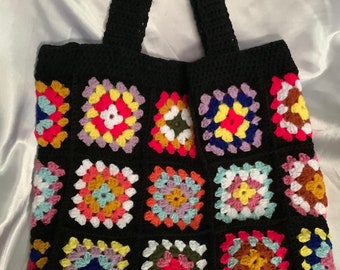 Borsa a tracolla chic in acrilico multicolore all'uncinetto, stile Boho, hippie, piazza della nonna