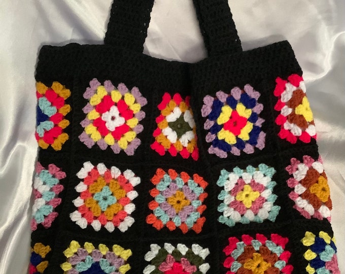Chic acrylic multicolored crochet shoulder bag, Boho style, hippie, grandmother square