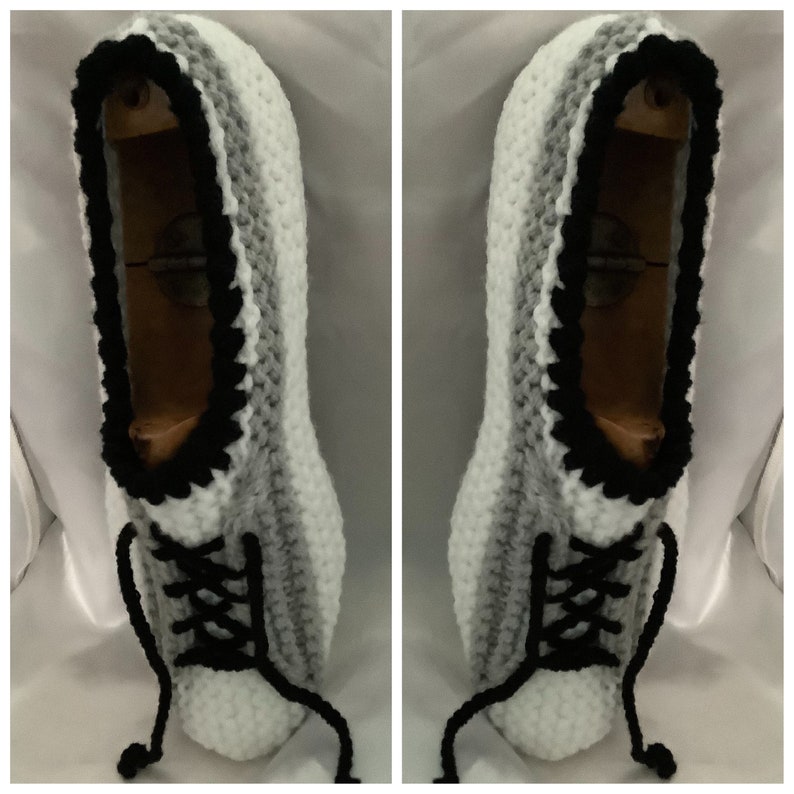 Chic chaussons baskets en tricot ,laine /acrylique. Modèle unique. Chaussons baskets dintérieur pour femme,homme.Grande taille 41-43 image 4