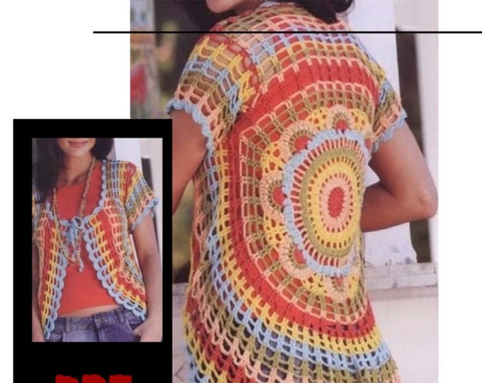 Vintage. Chic tunic top model with multicolored lace crochet for women Pattern with tutorials in French PDF format
