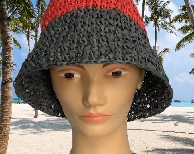 Chic BOB luxury style, crochet raffia, red, gray color for women, men Size 55-57
