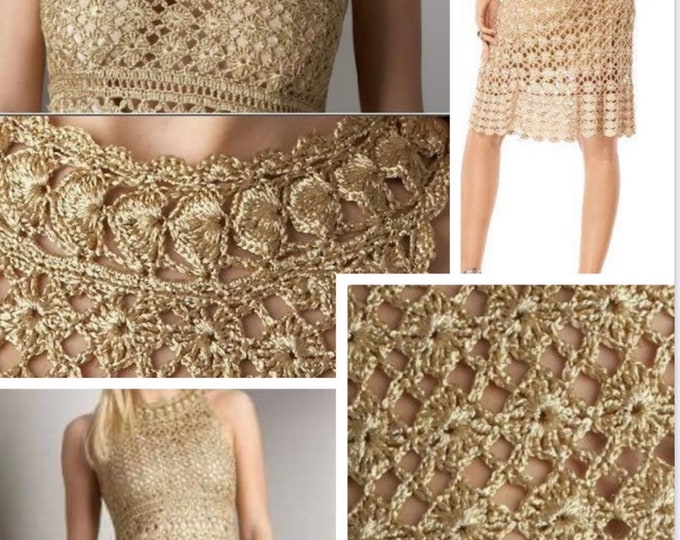 Crochet lace dress model. Schemas, international diagrams, (without written explanation) Tutorials in English, French PDF format