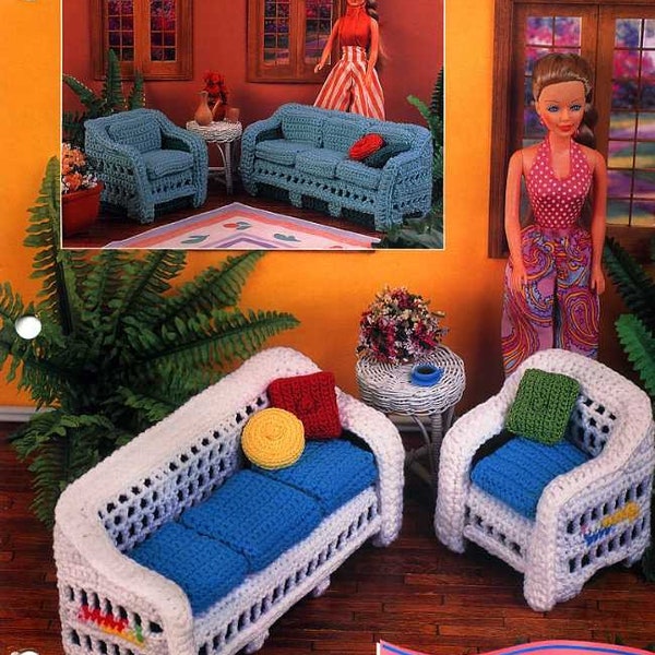 Vintage magazine format PDF.Modèle meubles pour Barbie au crochet ,patterns avec  tutoriels anglais