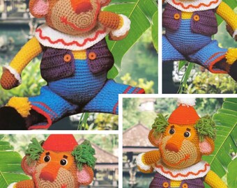 Vintage rare.Amigurumi,modèle singe clown.Patron ,pattern avec tutoriels techniques français,anglais Format Pdf.