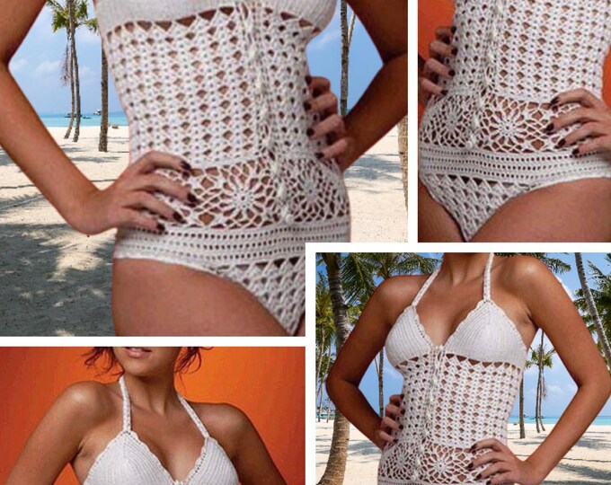 Swimsuit model, crochet lace. Schemas, international diagrams, tutorials written explanation in French, English PDF format
