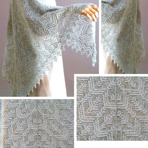 Vintage. Shetland (Orenburg) style shawl model in knitting for women. Pattern with French tutorial PDF format