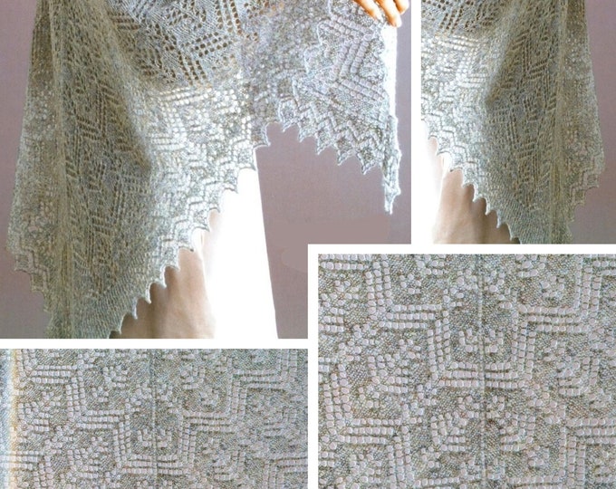 Vintage. Shetland (Orenburg) style shawl model in knitting for women. Pattern with French tutorial PDF format