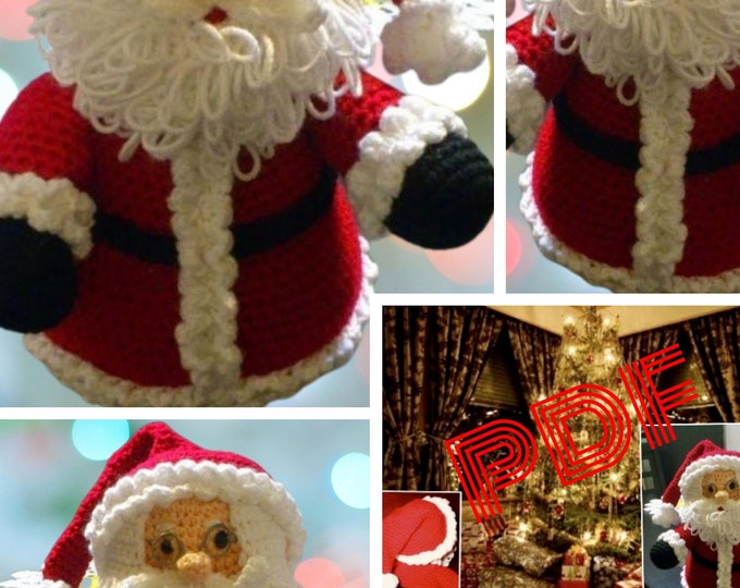 Vintage.Modèle poupée Père Noël au crochet ,format Pdf.Patrons avec tutoriels en français,anglais format Pdf