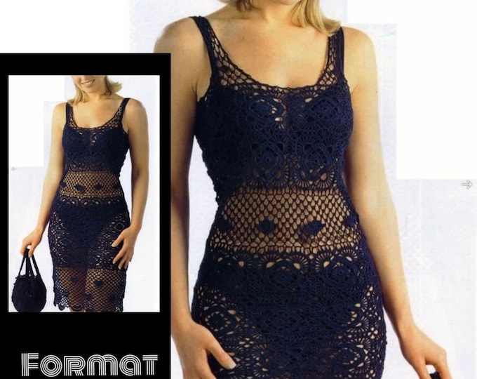Chic crochet lace dress pattern. Pattern with tutorials in French Pdf format