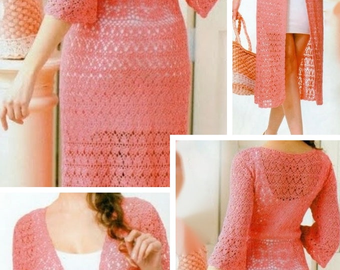 Cardigan pattern with long sleeves, crochet lace. Schemes, international diagrams, tutorials with written explanation in French