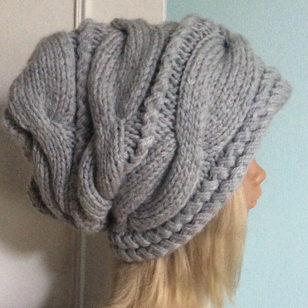 Chic bonnet en tricot couleur gris,grande taille 58-60