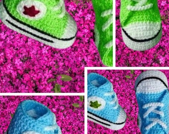 Crochet converse sneakers pattern for baby.Pattern, pattern with French and English tutorials PDF format