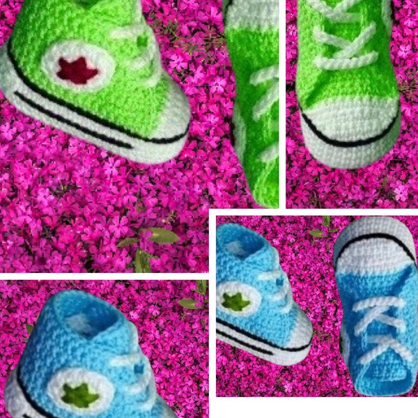 Modèle baskets converse au crochet pour bébé.Pattern,patron avec tutoriels français, anglais format Pdf