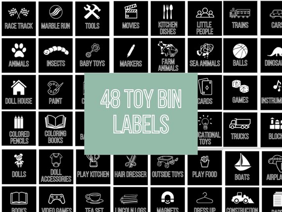 Étiquettes de bacs à jouets, étiquettes de stockage de salle de