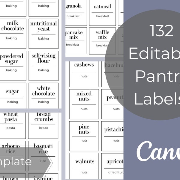 Editable Pantry Label /Pantry labels / Pantry Organization / Kitchen Organization / Custom Labels / Kitchen labels / Pantry Labels Template