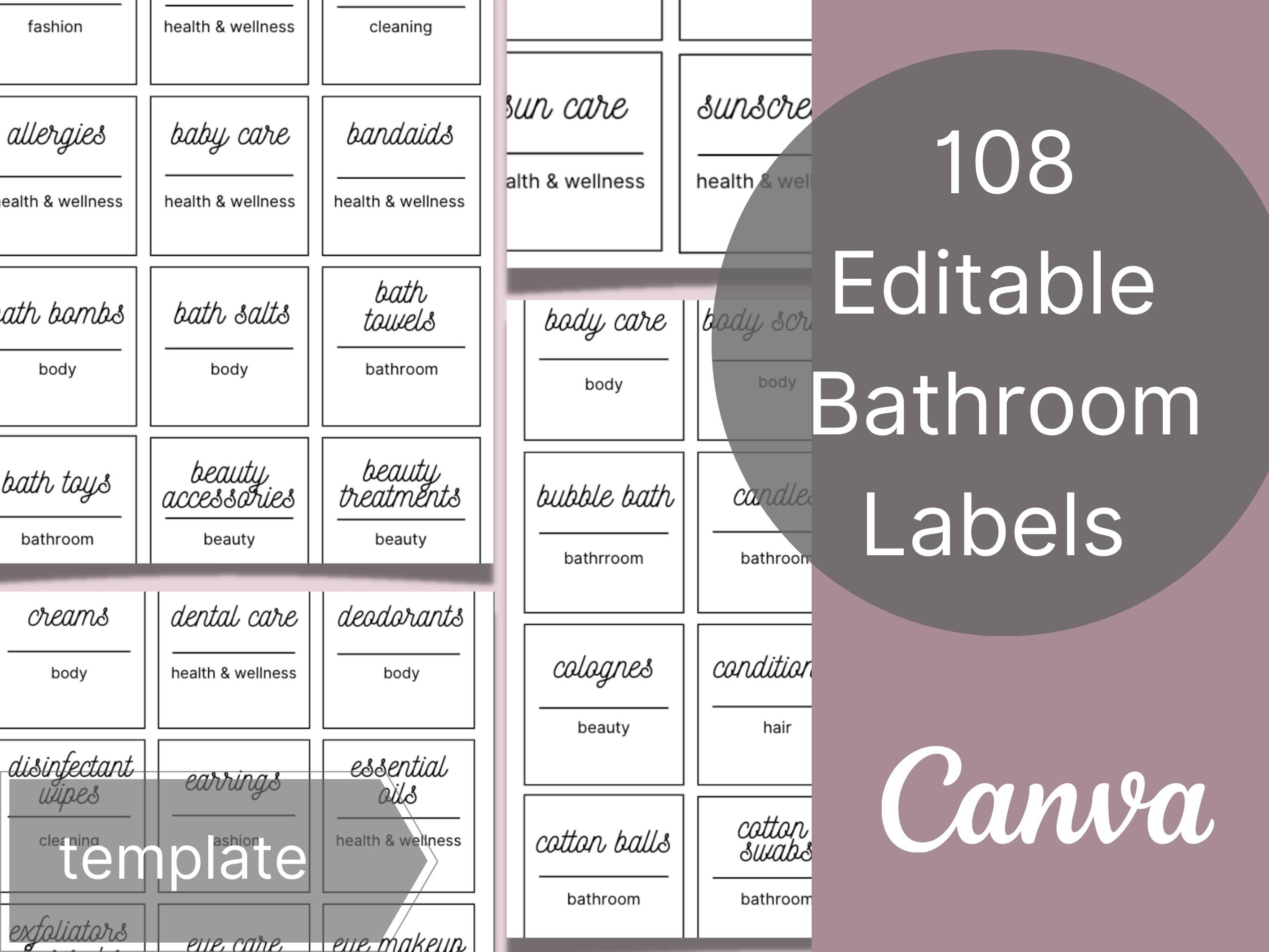 Bathroom Labels / Bathroom Label/ Labels / Canva Labels Template / Printable Labels /custom ...