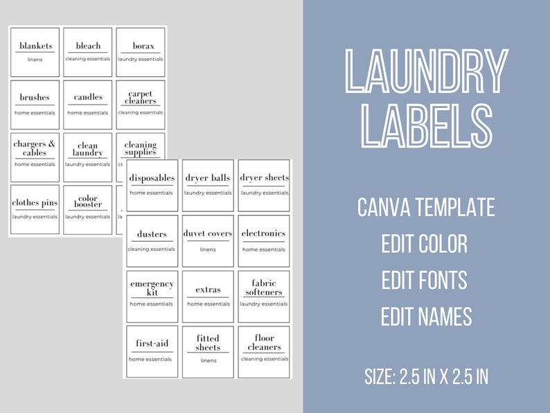 Laundry Room Labels/ Editable Laundry Container Labels/ Laundry Room Organization/ Home