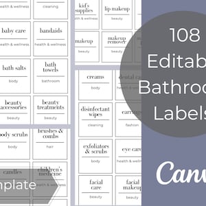 Bathroom labels / Bathroom label/ Labels / Canva labels Template / Printable labels /Custom labels /  Home organization / Labels Template