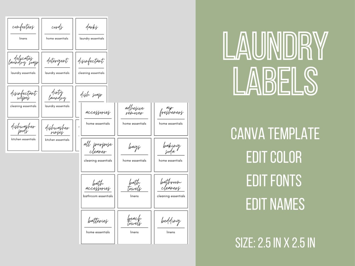 Laundry Room Labels/ Editable Laundry Container Labels/ Laundry Room
