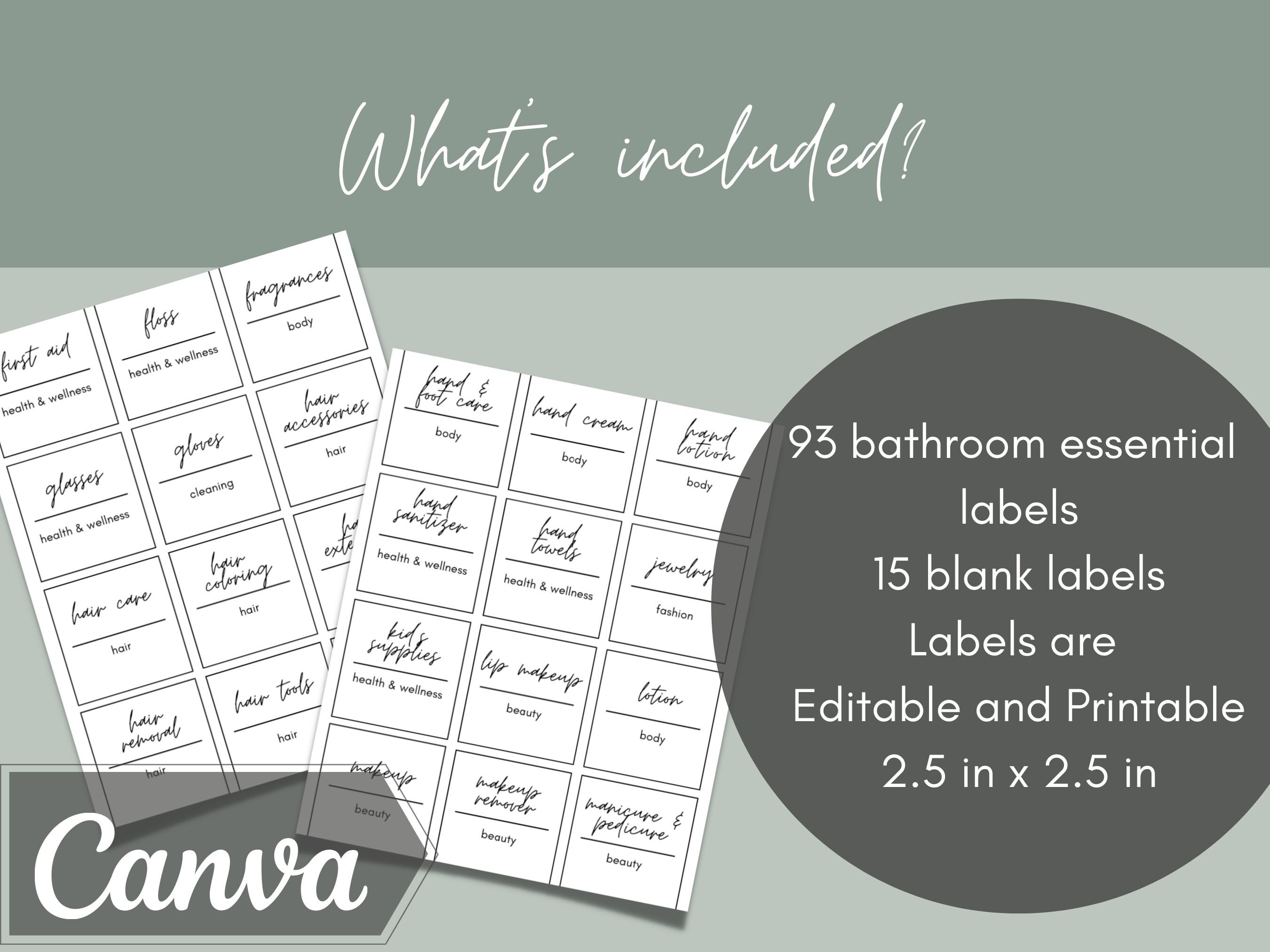 Bathroom Labels / Bathroom Label/ Labels / Canva Labels Template