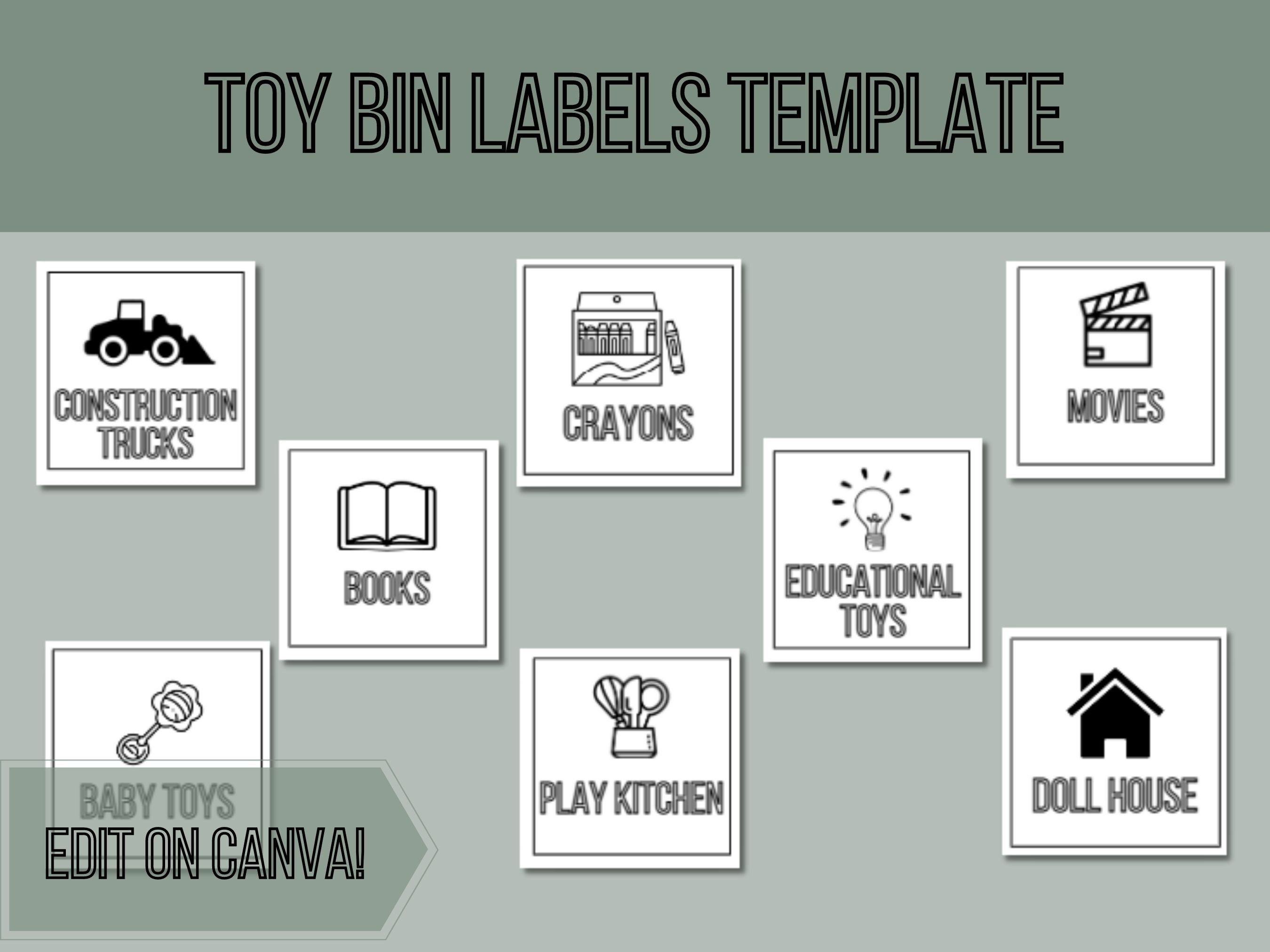 Toy Bin Storage Labels, Editable Toy Bin Storage Labels, Minimalist